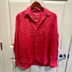 FRANK & EILEEN - EILEEN RELAXED BUTTON UP SHIRT WASHED LINEN SUMMER RED LARGE